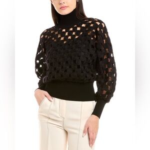 Tory Burch WOOL GUIPURE SWEATER IN BLACK
